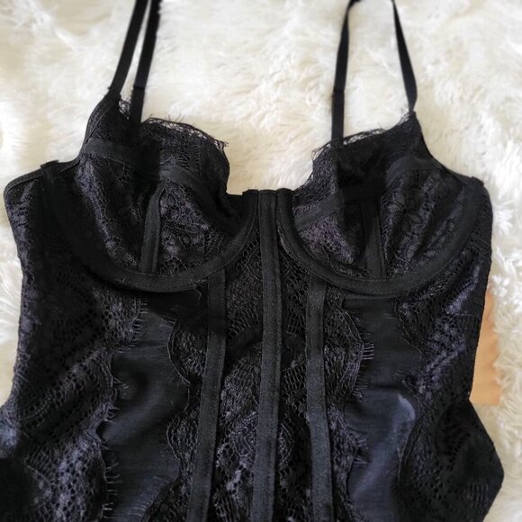 Shein Bae Black Lace Sheer Bodysuit with Adjustable Straps & Snap Closure- S - Picture 3 of 7
